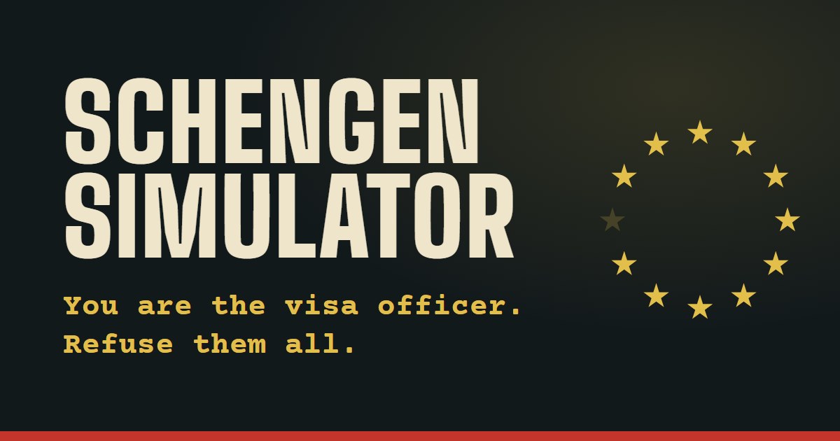Schengen Simulator: the title over a ring of EU stars with one star missing