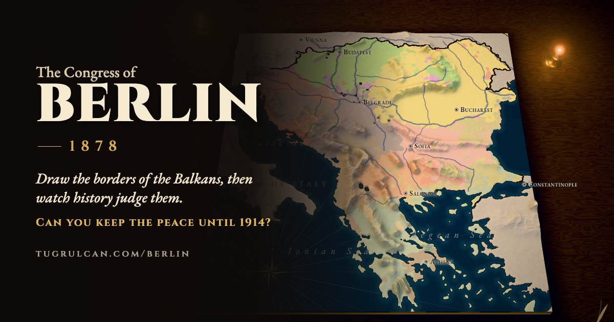 The Congress of Berlin, 1878: a relief map of the Balkans on a candle-lit desk
